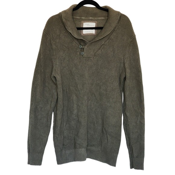 Jean Pascale Knitted Sweater XL Army Green Longsleeves Shawl Collar Pullover - Picture 1 of 11